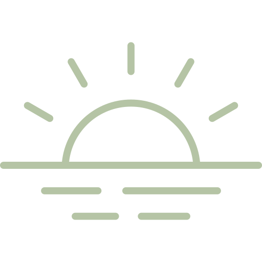 Simple green line art of a sunrise over water.